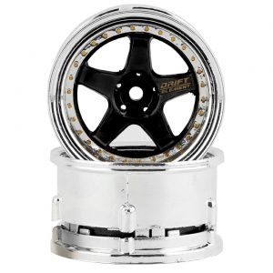 DS RACING Drift Element 5 Spoke Rims (Black Face, Chrome Lip with Gold Rivets)