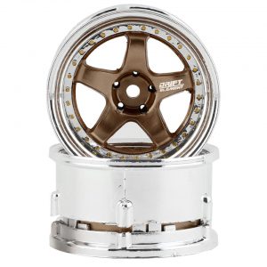 DS RACING Drift Element 5 Spoke Rims (Bronze Face, Chrome Lip with Gold Rivets)