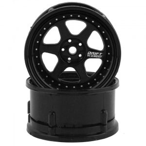 DS RACING Drift Element 6 Spoke Rims (Triple Black with Silver Rivets)