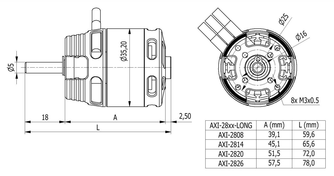 MODEL MOTORS AXI 2808/20 Gold Line V2 Long Brushless Motor - Image 4