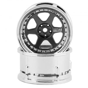 DS RACING 6 Spoke Drift Element Rims (Gun Metal/Chrome with Black Rivets)