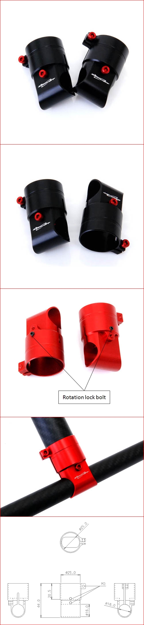Secraft CF Tube Holder 25-16 (Red) - Image 3